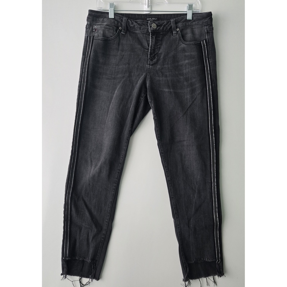 Dear John Ankle Skinny Jeans Distressed Hem‎ Black Wash Denim Women's Size 30